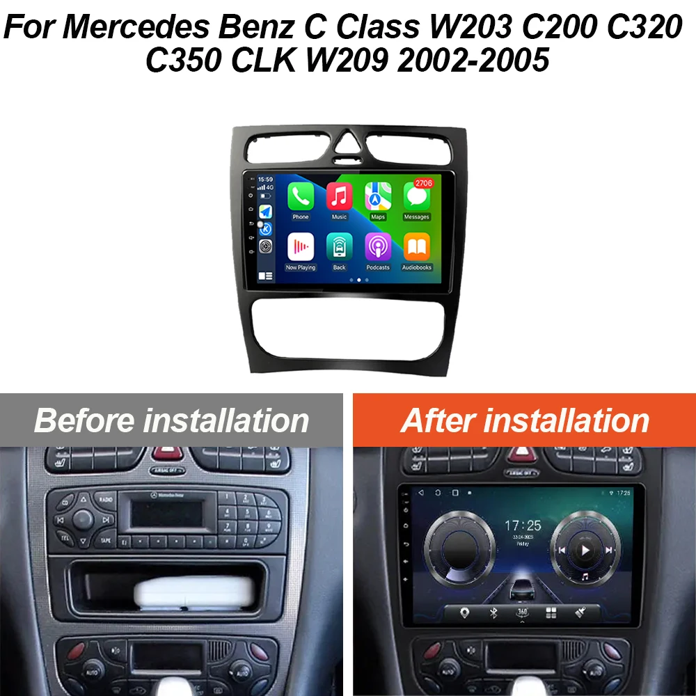 Auto Radio Apple Carplay Android 13 for Mercedes Benz C Class W203 C200  C320 C350 CLK W209 2002-2005 Multimedia GPS Navi Player - AliExpress