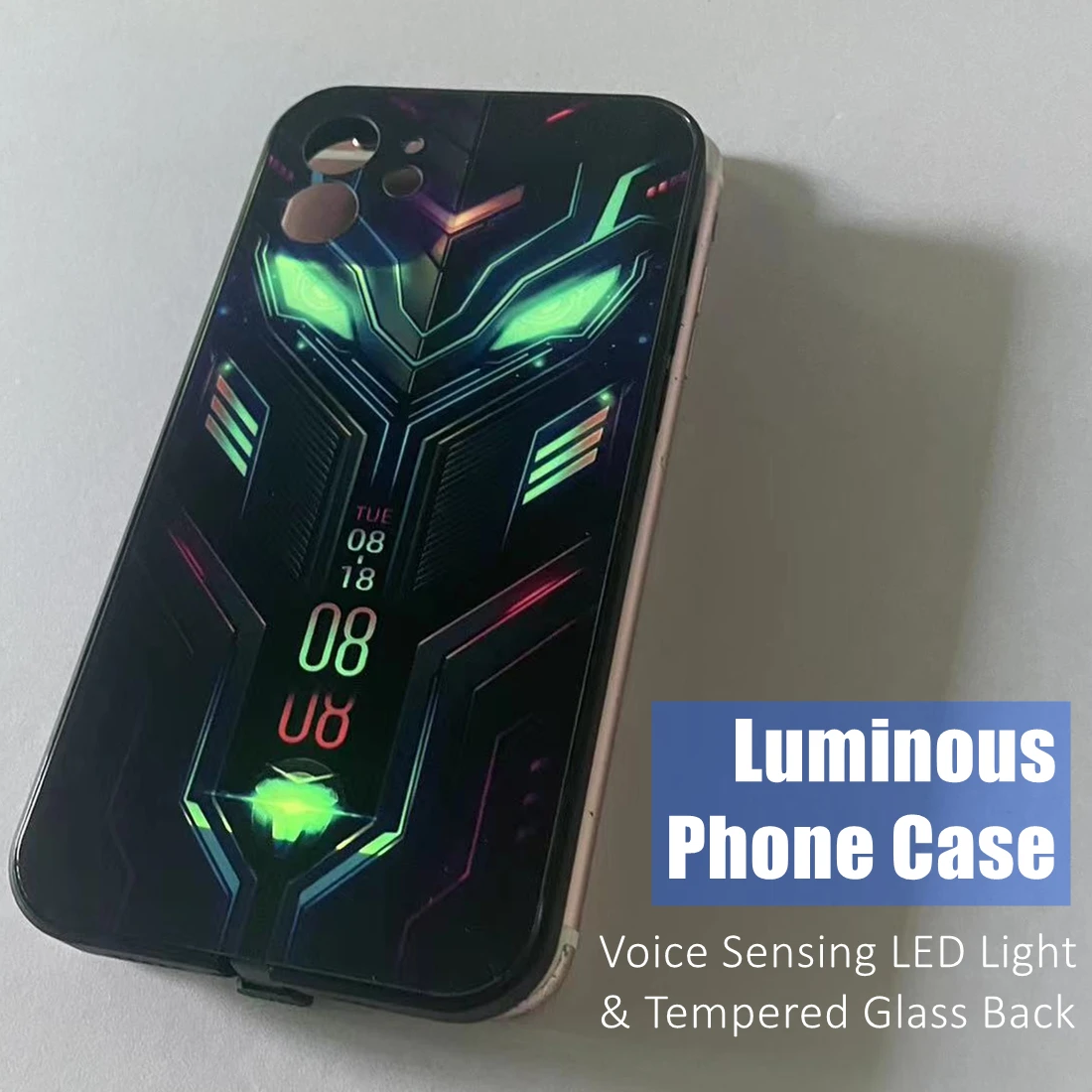

Cool Punk Robot Colorful LED Light Glow Luminous Tempered Glass Phone for OPPO Reno 4 5 6 7 8 9 Find X5 Realme X50 Pro Plus SE