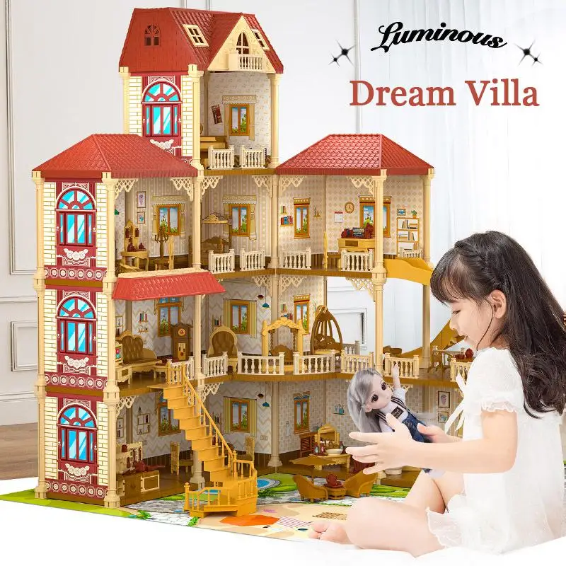 

Princess Villa DIY Assembly Doll House Lighting Castle Game Room With Doll Kit Doll House Toy Birthday Christmas Kids Toys Gift