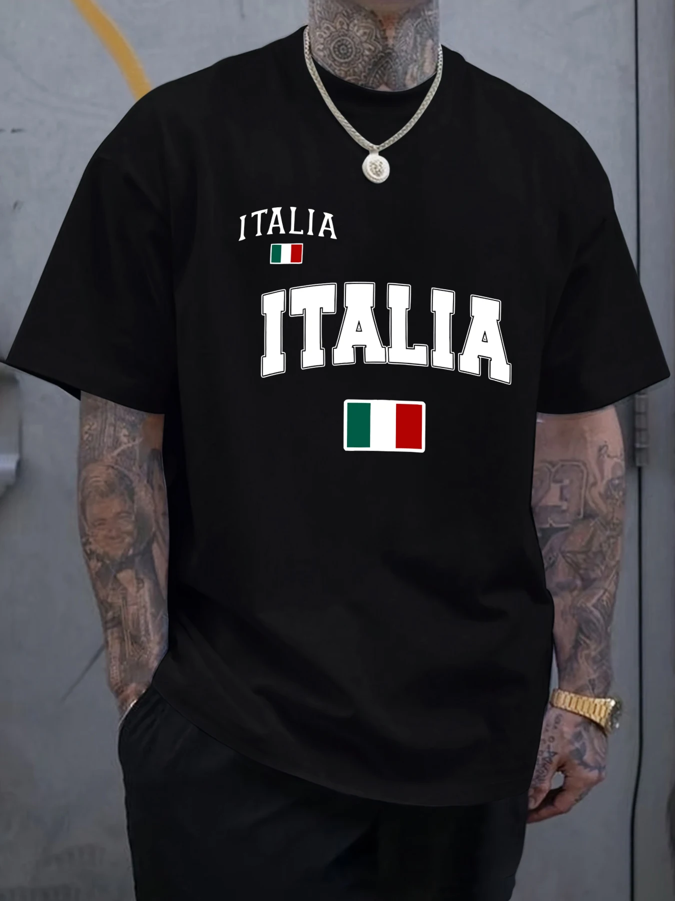Italia italienische Flagge Druck Herren T-Shirt Sommer übergroße T-Shirts Baumwolle Mode All-Match Streetwear Rundhalsausschnitt bequemes Top – Detail 8