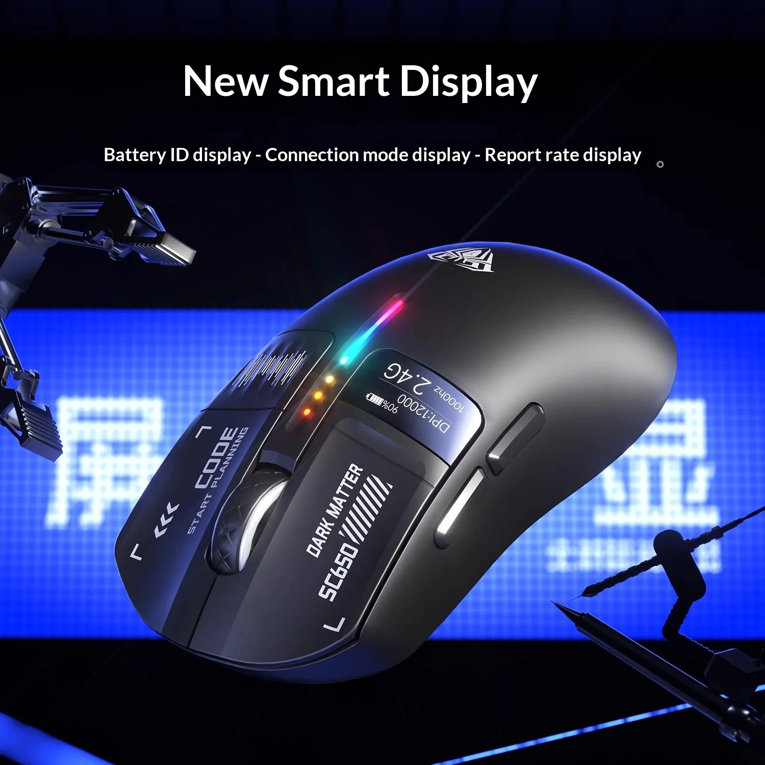AULA Sc650 트라이 모드 무선 게이밍 마우스 데스크탑 노트북 PC 게이머 e스포츠용 경량 디지털 디스플레이 유선 블루투스
