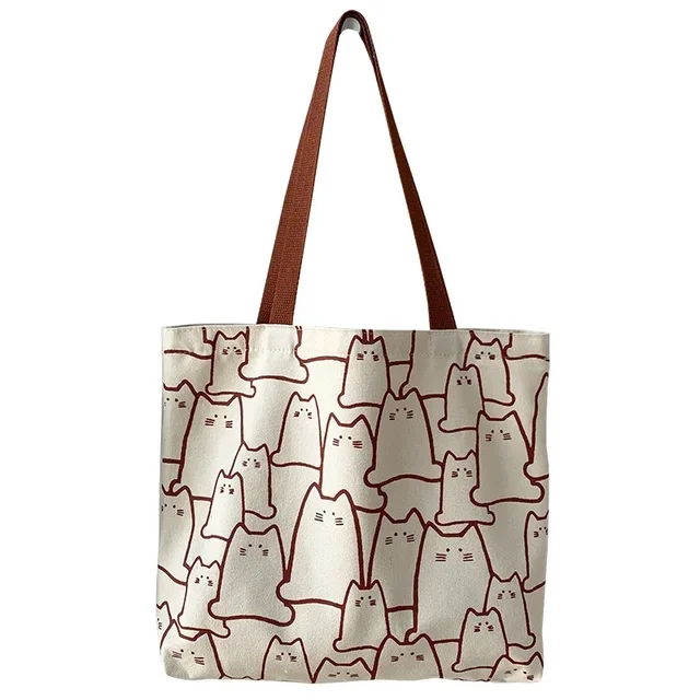 Canvas Bags Handbag for Women Shopper Cute Cat Tote Bag with Zipper Designer Bag Japanese Style Cartoon Small Shoulder Bags 6