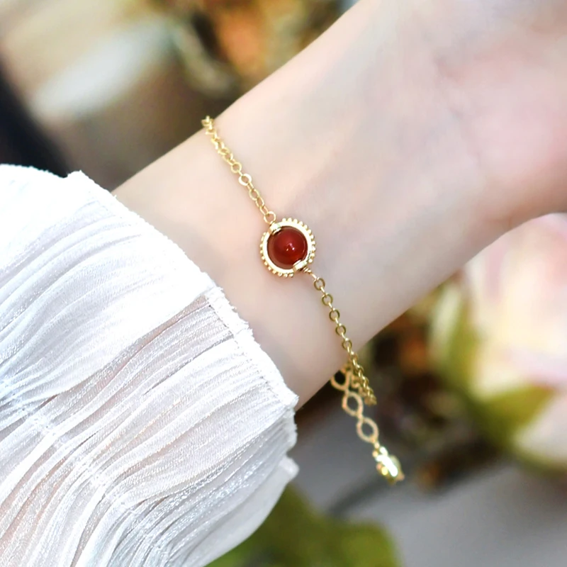 Mosan Natural Sardonyx Bracelet 14K Plated Gold Fashion Jewelry Lucky for Women Gift