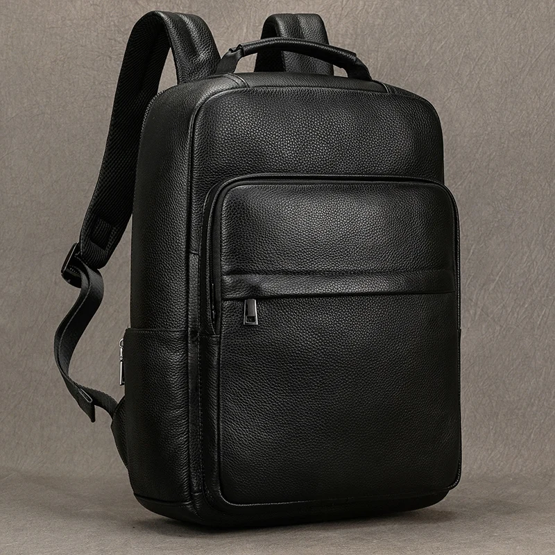 Genuine Leather School Bag For Men Women Black Cowskin Backpack 14 15 16 Inch Laptop Backpacks Travel Bag Male Female New Design 3
