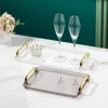 1pc Storage Tray, Household Rectangular Storage Rack, Transparent And Simple Storage Tray With Golden Handle, For Living Room, D 3