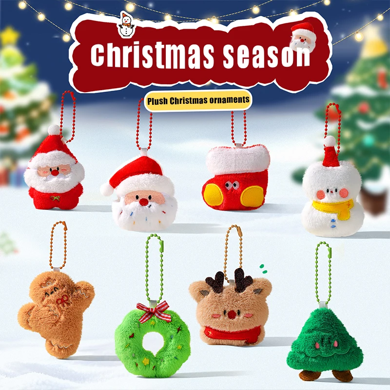 1pc Christmas Plush Santa Claus Wreaths Snowman Stockings Reindeer Decorations Christmas Tree Ornaments, Small Dolls