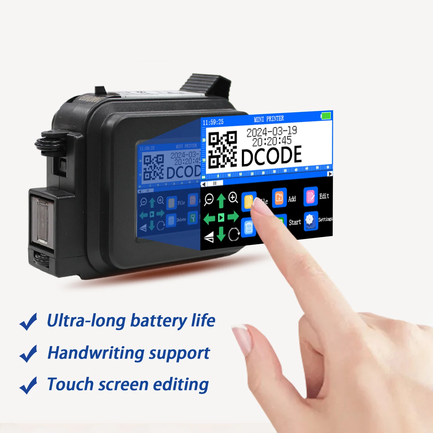 DCODE XMINI 휴대용 미니 휴대용 열전사 잉크젯 프린터, 편리한 텍스트 QR 바코드 배치 번호 이미지 로고 날짜 라벨 코더, 12.7mm