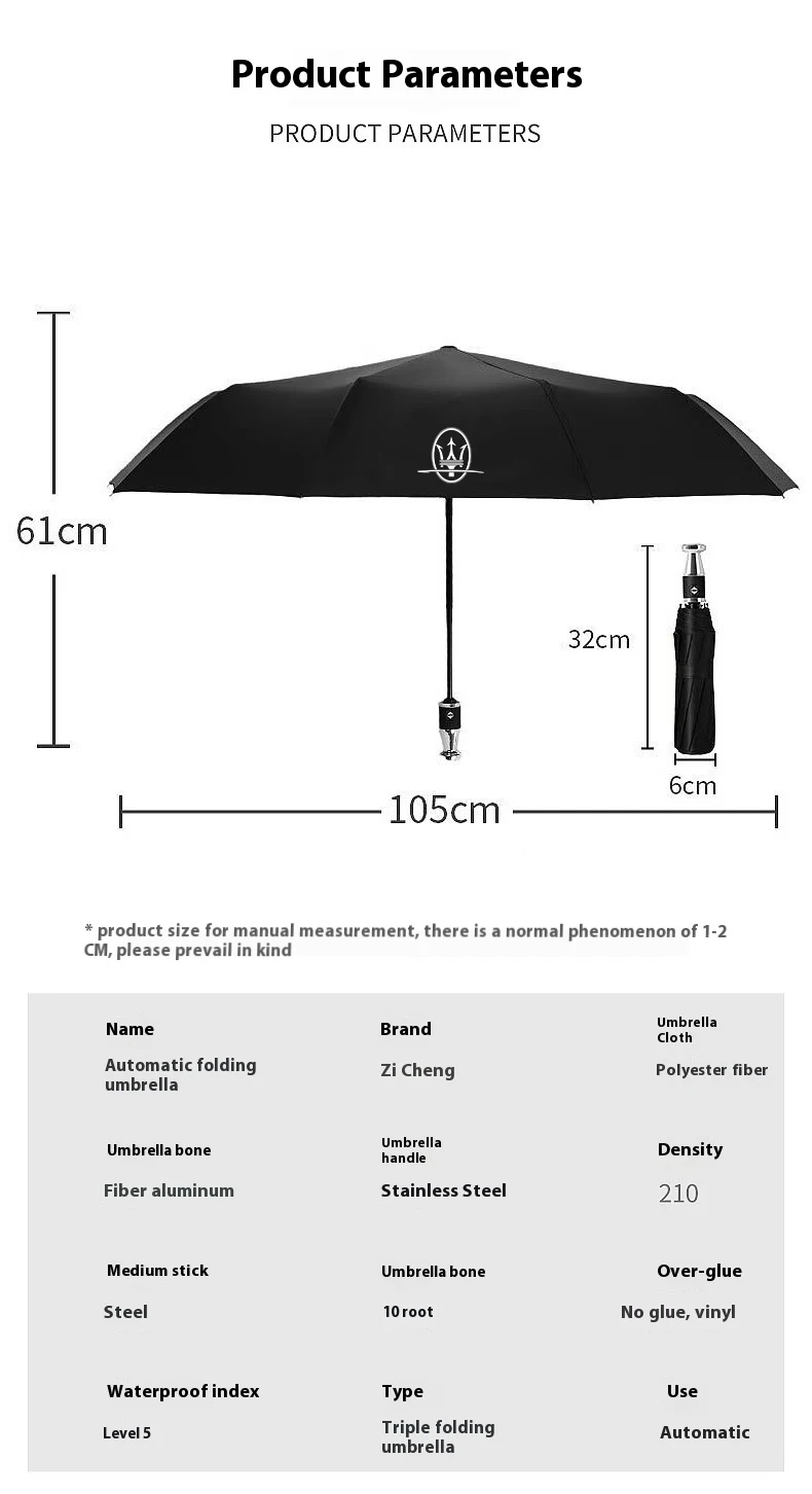 For Maserati Quattroporte GranTurismo Spyder Grecale Coupe Ghibli Levante MC20 Car Automatic Folding Windproof Sunshade Umbrella