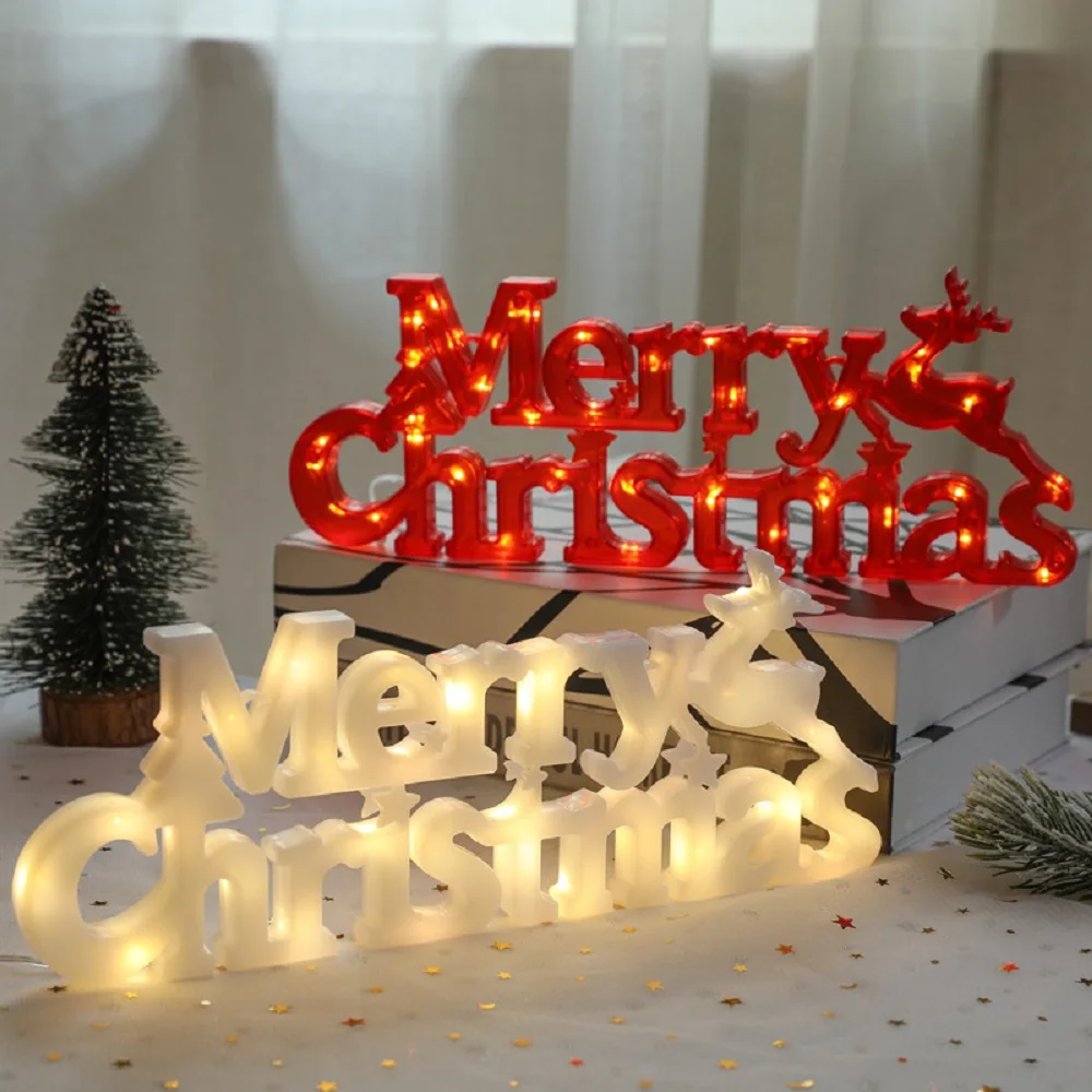 

Merry Christmas Letter LED Strings Lights Luminous Lamp Xmas Trees Pendants Ornaments Red Color White 2024