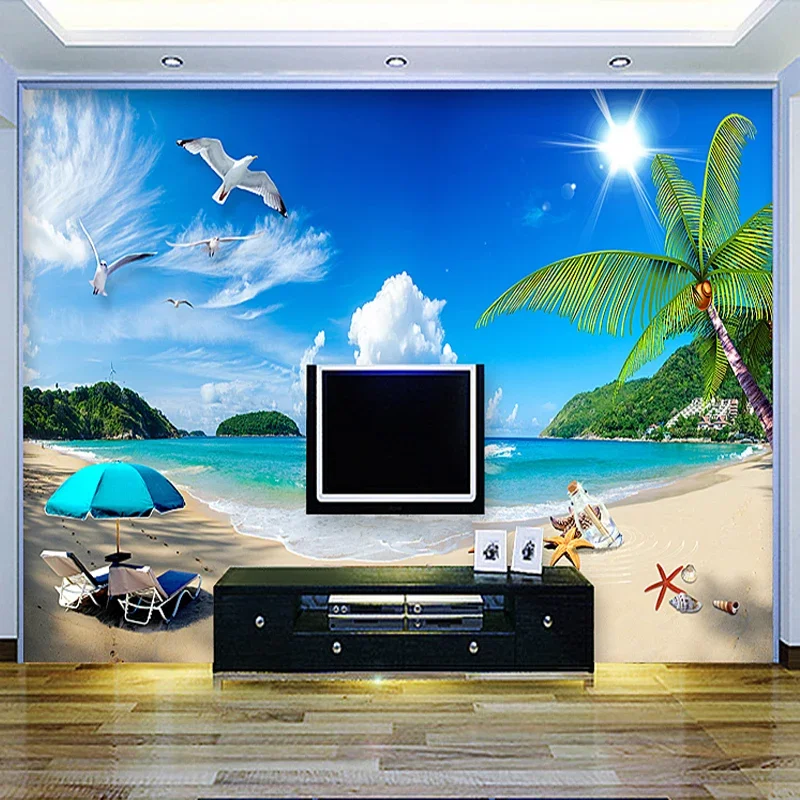 mural de parede 3d personalizado Papel de parede 3D estéreo realista Tigre  Céu azul e nuvens brancas Pintura de parede Sala de estar Quarto desenho  animado Papéis de parede