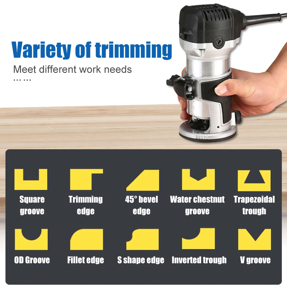 6-speed Adjustable Speed Woodworking Edge Trimming Machines 6.35/8mm Electric Woodworking Router EU Plug DIY Carpenter Tools wood router plunge router