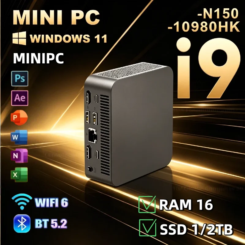 2026 미니 게이밍 PC 인텔 코어 i9 10980HK/N150 16GB 램 1TB SSD WiFi 6 BT5.2 윈도우 11 4K 휴대용 데스크탑 컴퓨터