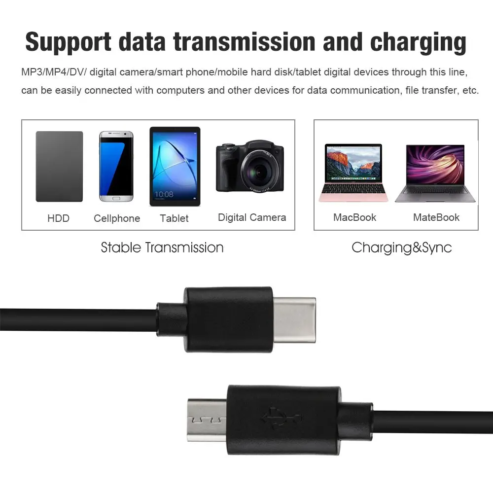 마이크로 USB C 타입 케이블, 데이터 동기화 충전 케이블, OTG 어댑터 커넥터 코드, 안드로이드 휴대폰, 맥북용, 25cm, 50cm, 100cm