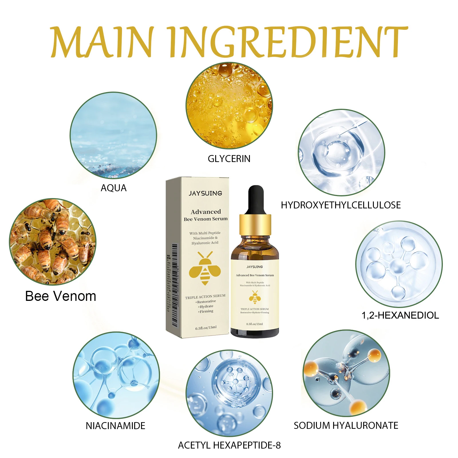 Jaysuing Bee Venom Serum Tighten Lightens Fine Lines Repair Dullness Moisturizing Firming Facial Skin Essence Brightening Skin 5