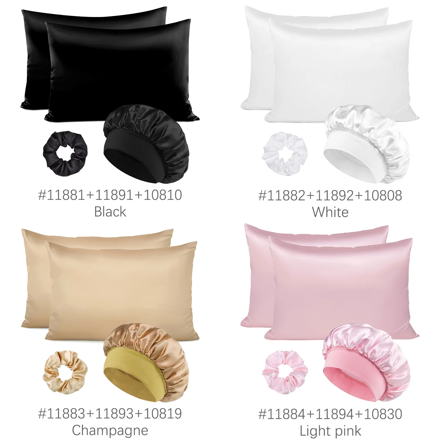 Luxury 4-Piece Satin Sleep Set with Pillowcases and Hair Accessories