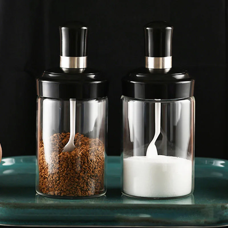 

Kitchen Seasoning Bottles Lid Spoon All In One Set Combination Seasoning Bottles Household Glass Moisture Proof Sealed Salt Jars