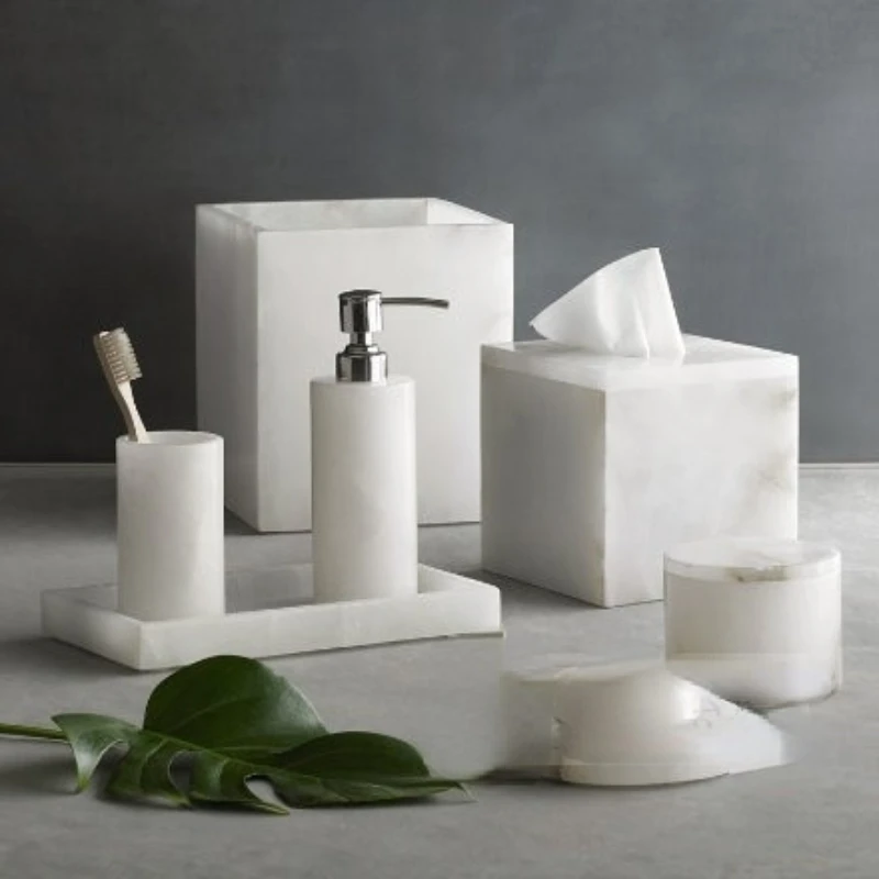 

Aberdeen White Jade Palace Natural Snowflake Stone Handmade Bathroom Wash Kit