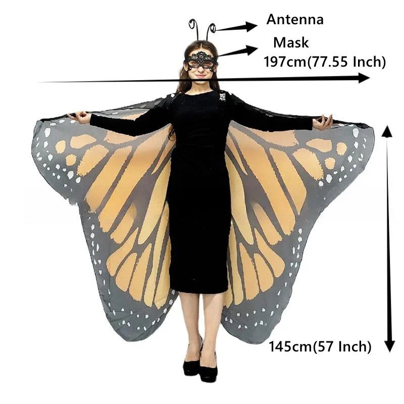 Set costume di fate farfalla per adulti - 2 pezzi composto da ali e scialle farfalla, maschera e fascia per capelli per donne, perfetto per feste / rappresentazioni di cosplay / carnevale
