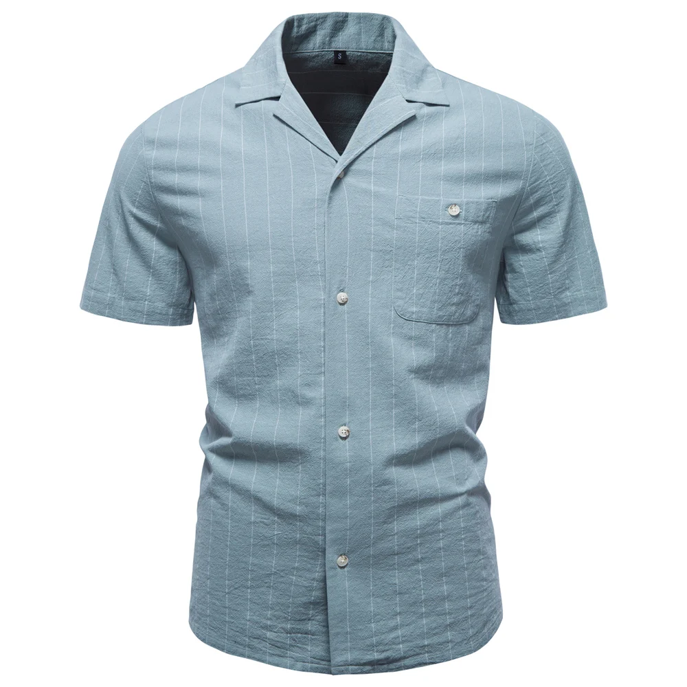 AIOPESON Men's Casual Stripe Design Shirt Short Sleeve Button Pocket Cotton Soft Breathable Lightweight Summer Daily Wear