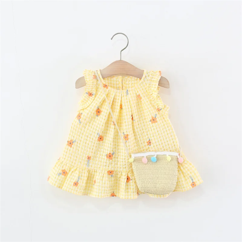 فستان أطفال منقوش أصفر لحديثي الولادة رائع على شكل...