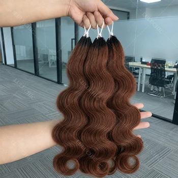 100% Human Hair Body Wave Miracle Knots Crochet Braid Hair Extensions Chocolate Brown Colored Lightweight Feather Crochet Bundle 1