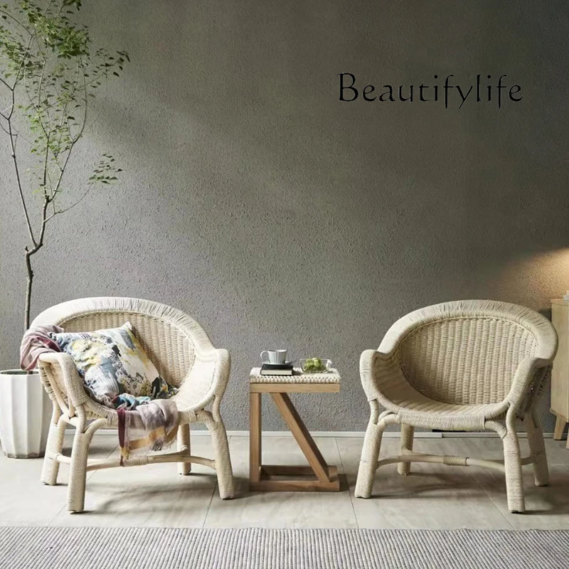 

Rattan Chair Three-Piece Balcony Leisure Real Rattan Woven Backrest Sofa Chair