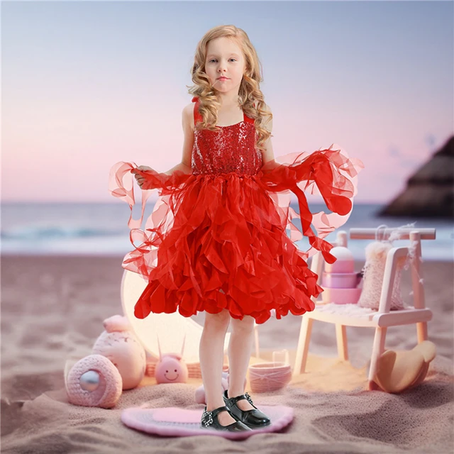 Little Girls Summer Dress For Kids Princess Birthday Party Gown Lace Sling  Tutu Wedding Children Dresses