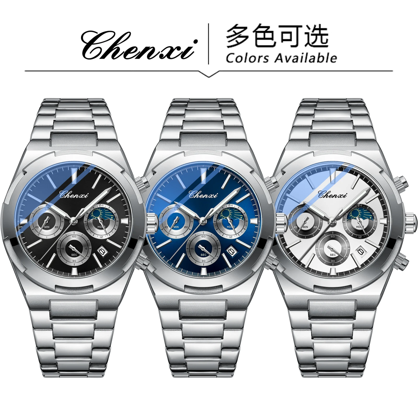 Chenxi 956 Luxury Watch For Man Elegant Date Week Moon Waterproof