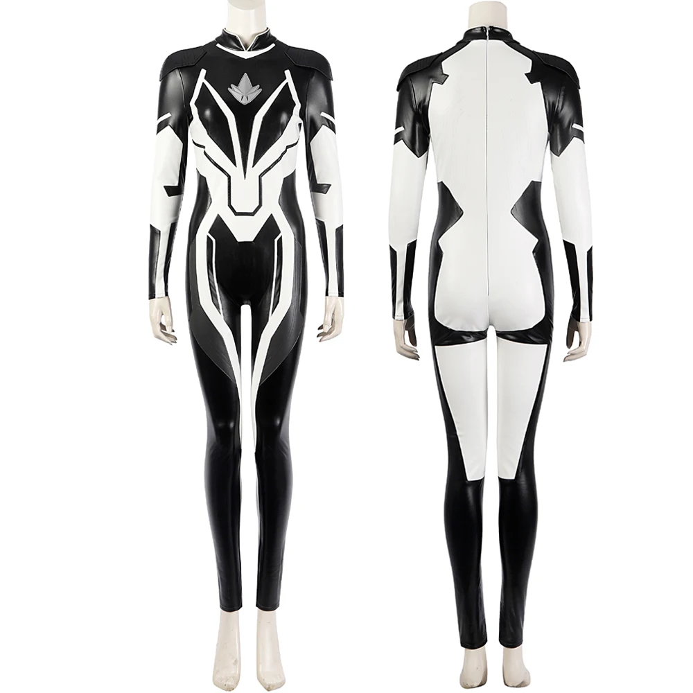 

Monica Rambeau Cosplay Costume Jumpsuit Captain 2 Superhero Outfits White Black PU Leather Bodysuit Halloween Carnival Costume
