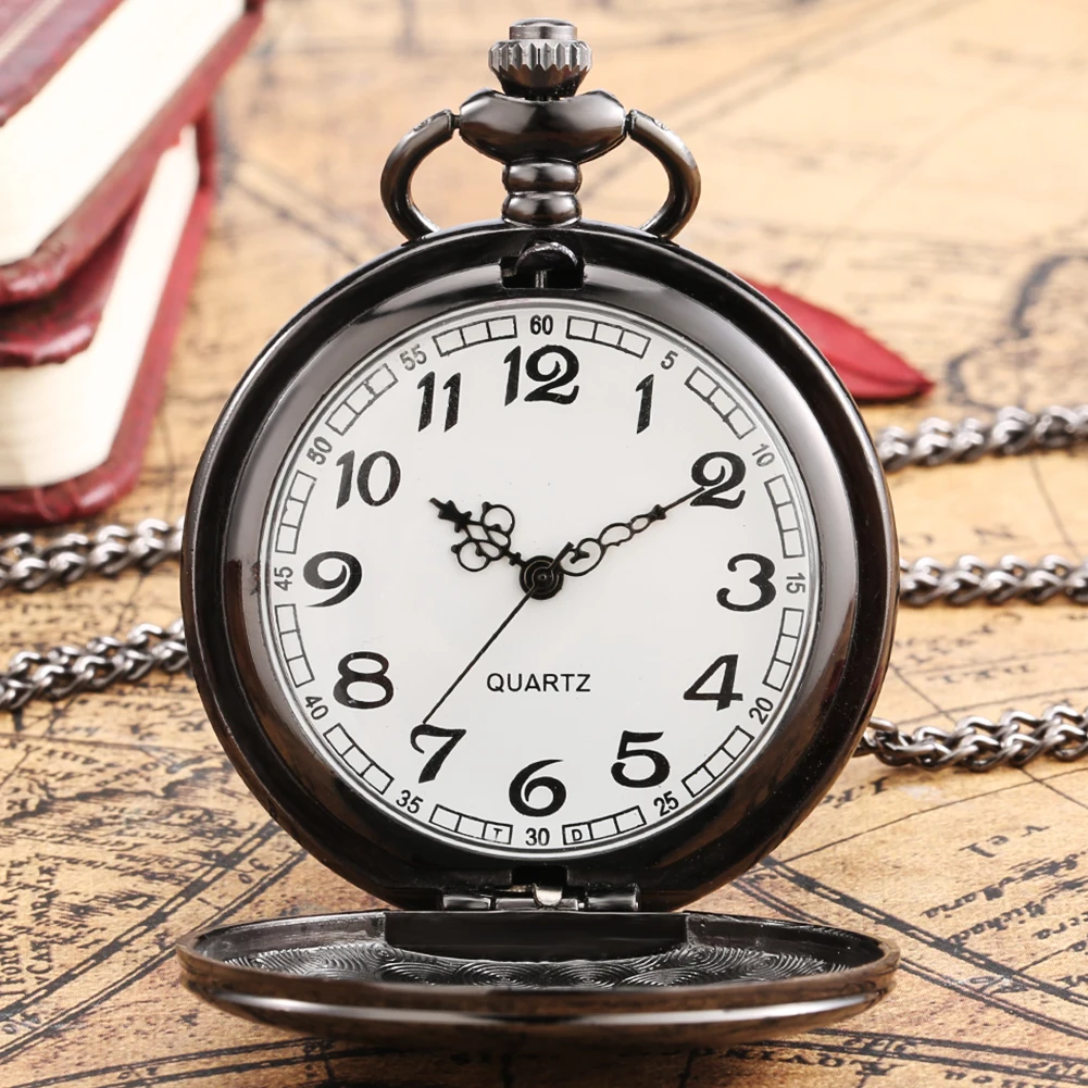 Antique Stylish Simple Vintage Smooth Double Cover Quartz Pocket Watch with 80cm Necklace Chain Unisex Pendant Clock Timepiece
