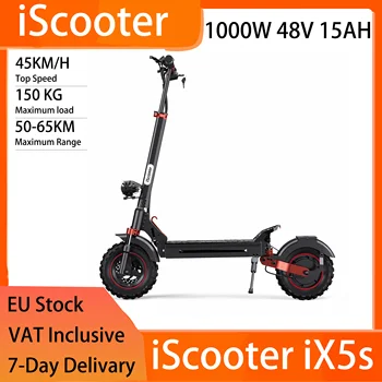 iScooter iX5S Monopattino Elettrico Pieghevole Fuoristrada da 11 Pollici - 1000W 48V 15Ah, 45km/h, Doppia Sospensione, Luci Atmosfera, Nero