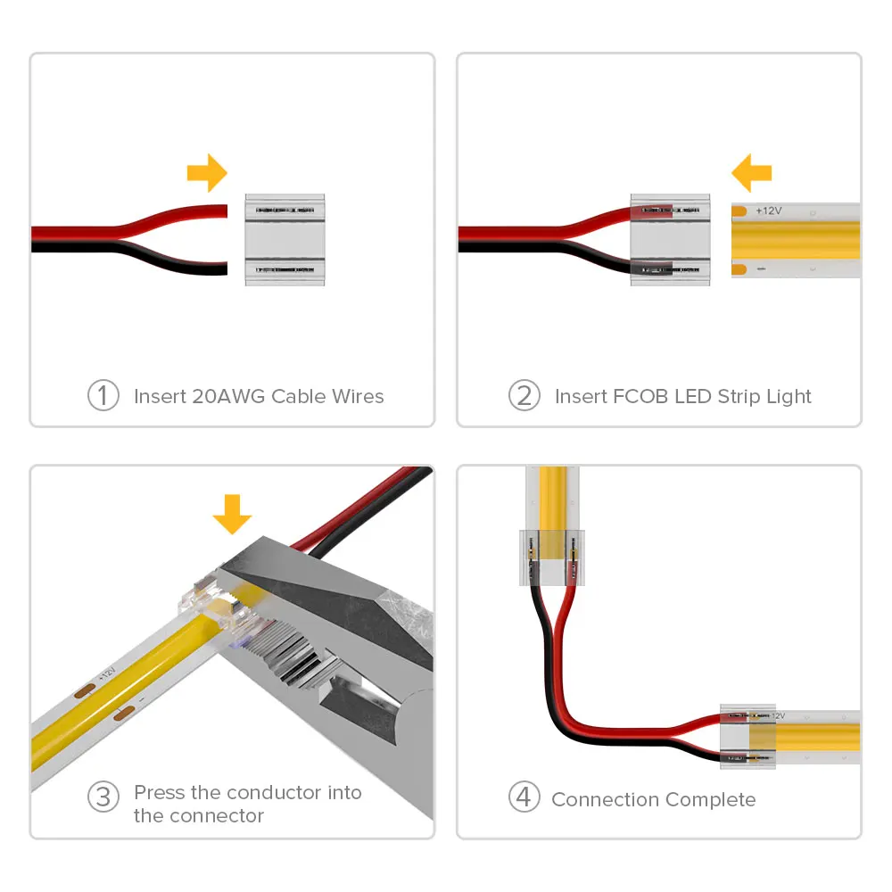 Solderless Cover Connector 15cm Wire 12pcs for FCOB DIM CCT RGB WS2812B WS2811 WS2815 5050 RGBW RGBCCT SMD LED Strip wire connector terminals,wire connector,electrical connectors,led strip connectors,electrical connector,led connectors,cable connector