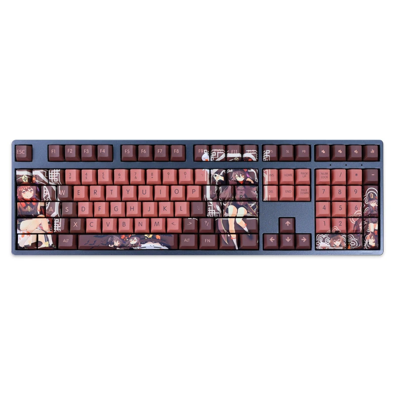 Dois Tampas Dimensionais dos Desenhos Animados Anime Gaming Key Pbt Dye Subbed Keycaps Cherry Perfil Keycap para Genshin Impact hu Tao Conjunto - Imagem 3