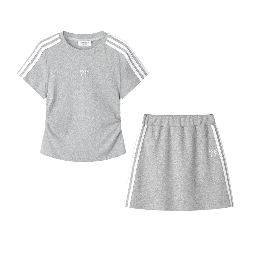 

Women New Gray Golf Two Piece Set Summer High Quality T-shirt Short sleeve High Waist Short Skirt