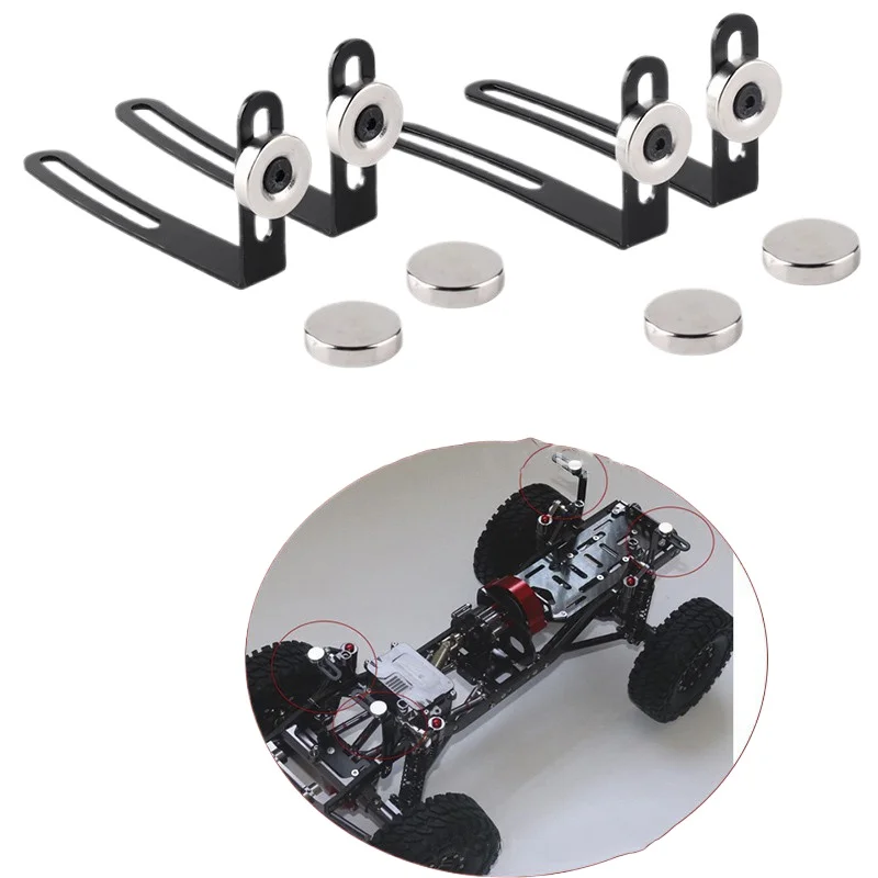 Magnetic RC Body Post Mounts – Invisible 1/10 Scale Mount For Axial SCX10, Redcat, Traxxas Crawlers, 4pc Aluminum & Magnet Set