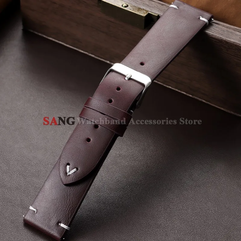 Handmade Retro Oil Wax Leather Watch Strap - Soft Quick Release Bracelet