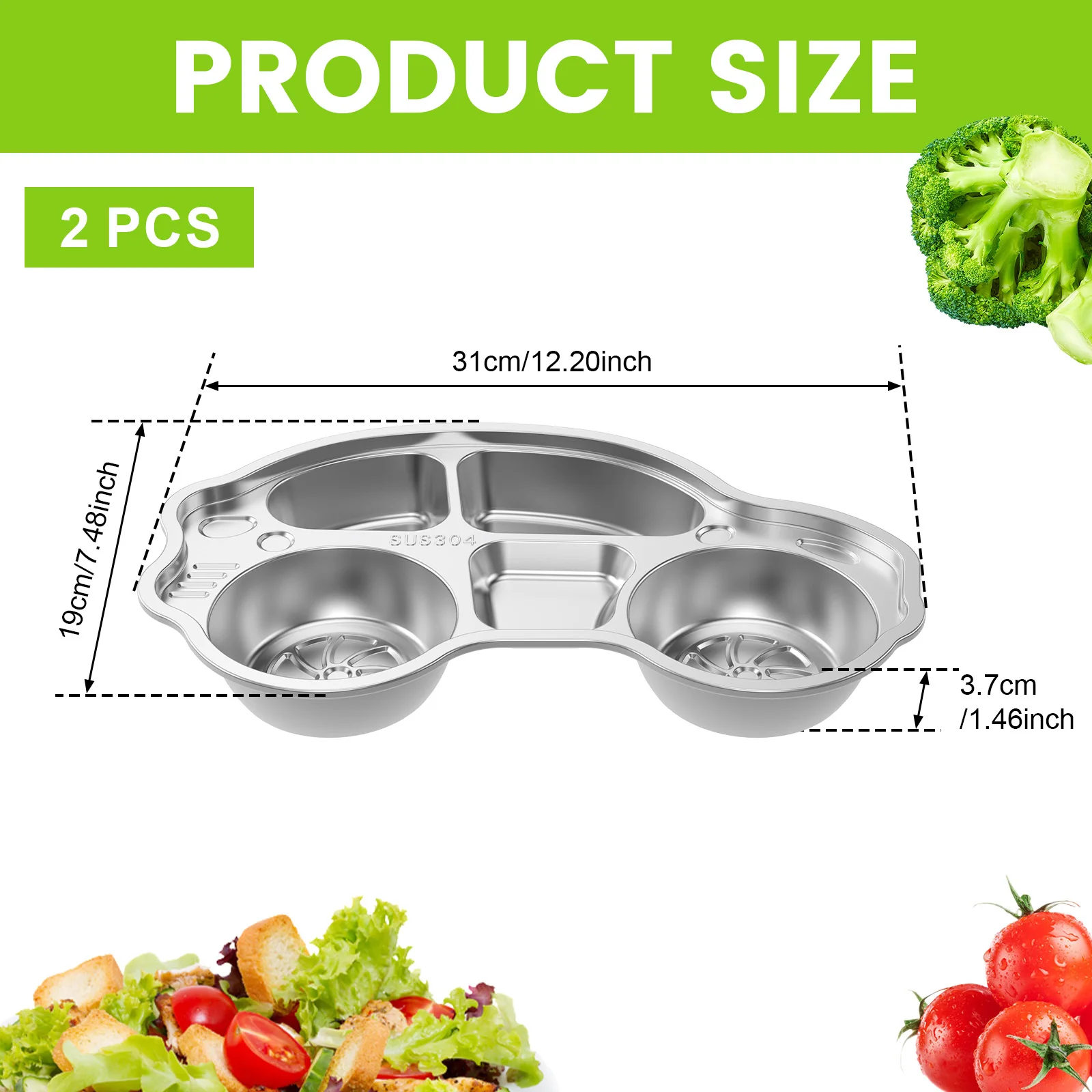 2 Pcs Kids Plates with 5 Compartments Car Shape Meal Plate Reusable Dinner Plates Serving Platter Portable Toddler