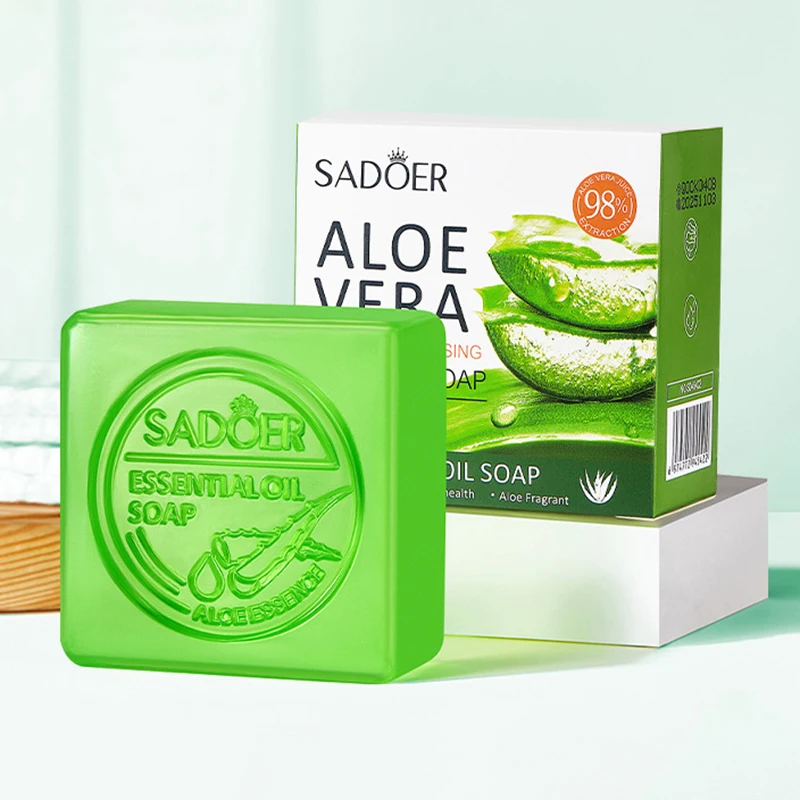 1/2pcs SADOER Aloe Facial Soap Face Wash Foam Facial Cleanser Moisturizing Hydrating Oil Control Body Bathing Handmade Soap