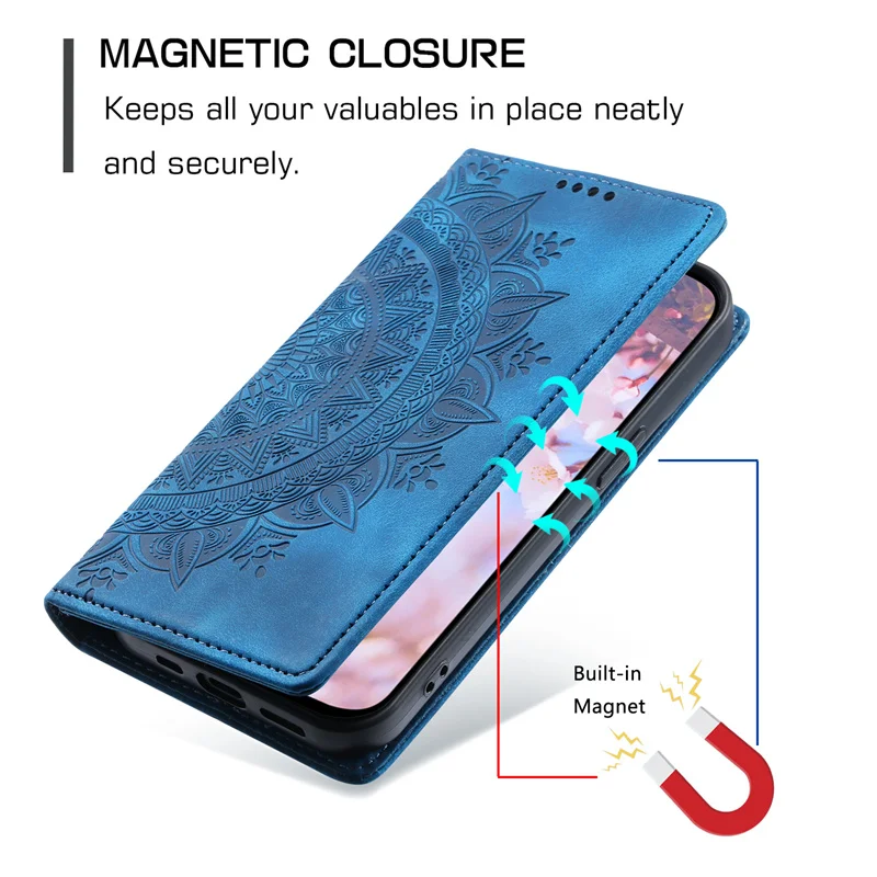 Leather Flip Case - Elegant Magnetic Phone Cover with Totems Design