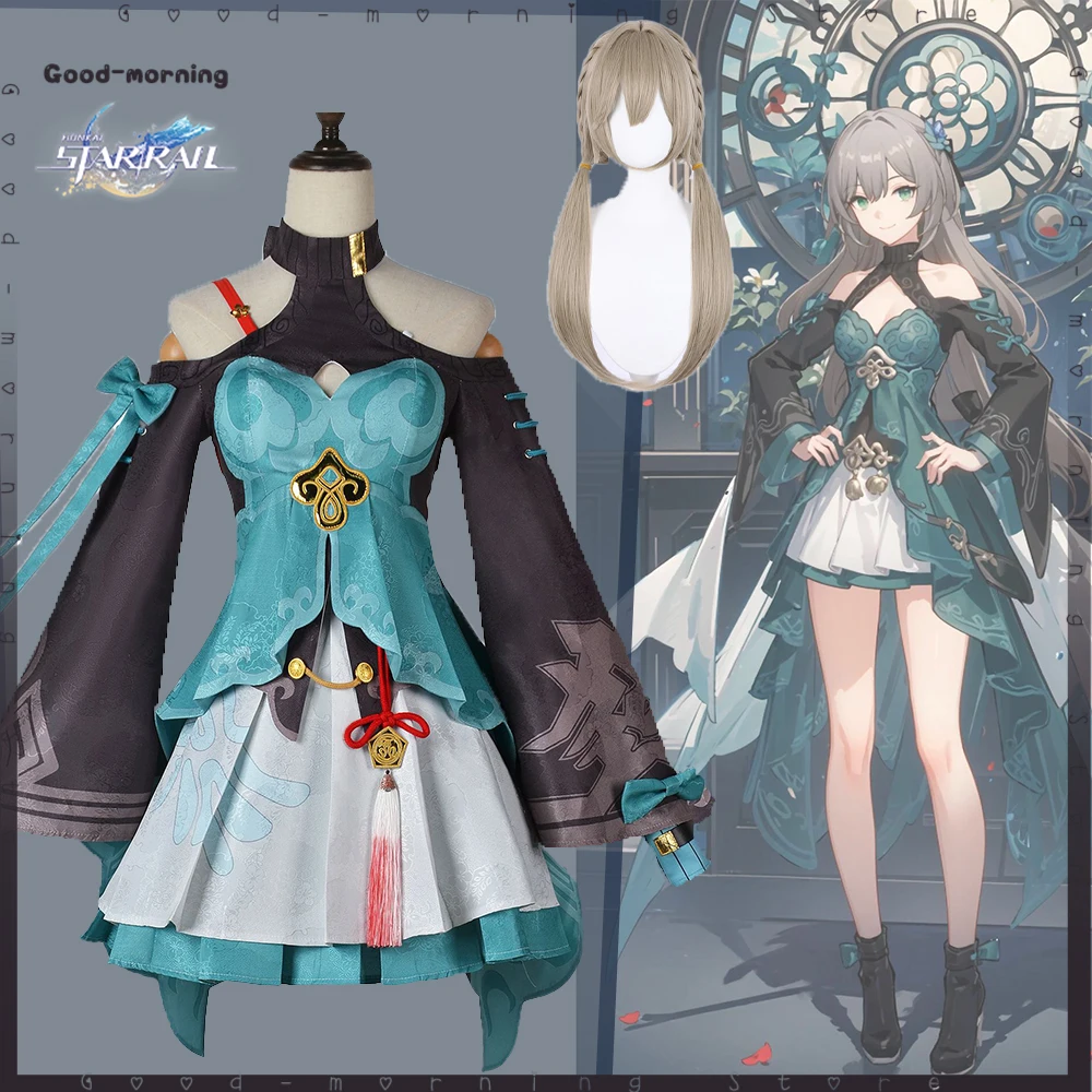 

Game Honkai Star Rail Qingque Cosplay wig Costume Sexy Dress Uniform Halloween Carnival Party Role play Clothe Comic Con