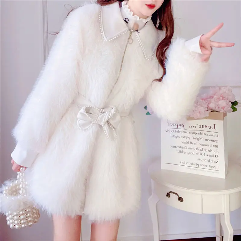 Women's Thick Warm Lamb Wool Coat, Mid-Length Faux Fur Outwear, Casual Loose Fashion, Female Temperament Coat, High Quality