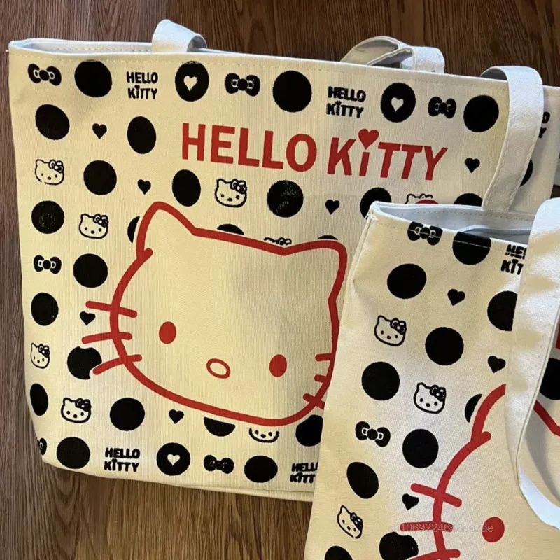 Sanrio Hello Kitty Printed Canvas Bag Portable Y2k Girl Style Casual Carrying Bag Student Fashion Trend Summer Shoulder