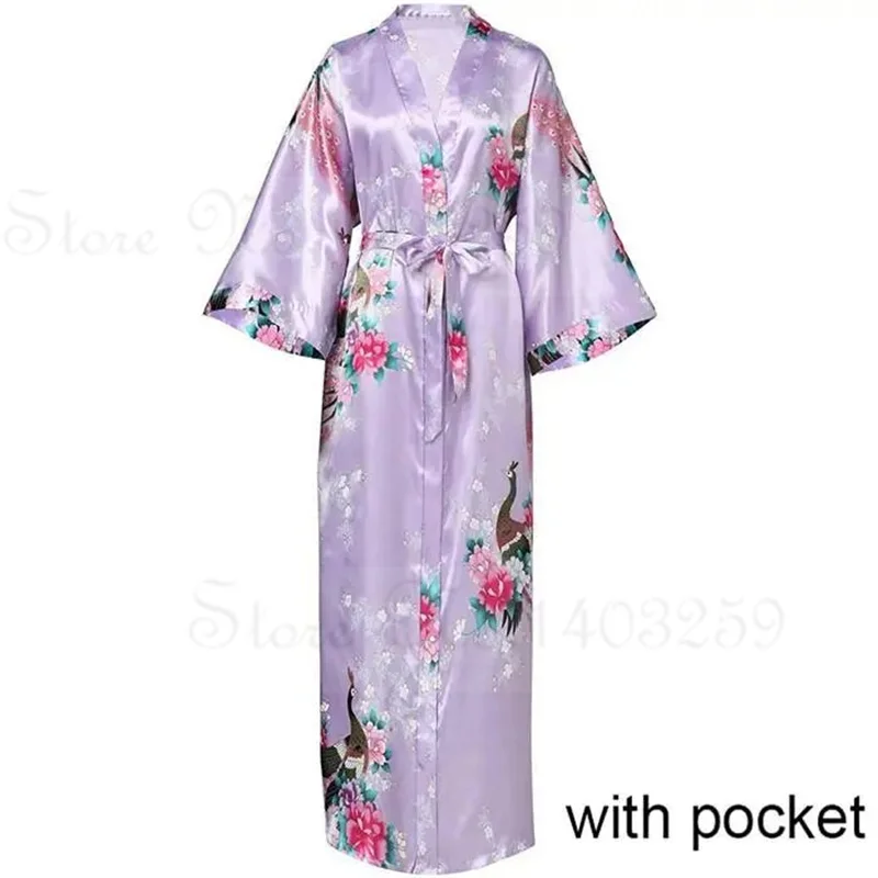 Elegant Satin Kimono Robe with Pockets - Women's Luxurious Loungewear and Bridal Dressing Gown