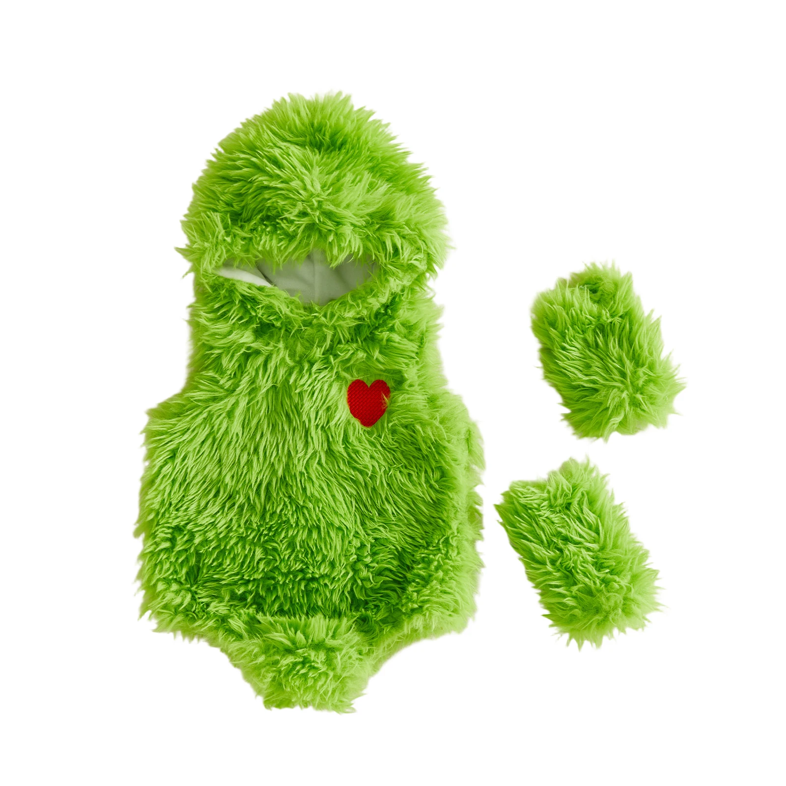 Toddler Girls Winter  Red Long Sleeve Fleece Hooded Romper with Matching Booties and Headband Set