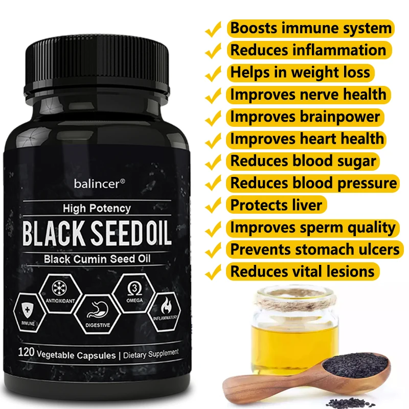 Black Seed Oil Capsules 120 Support Overall Health Immune System Non-GMO Gluten-Free Supplement black seed oil capsules