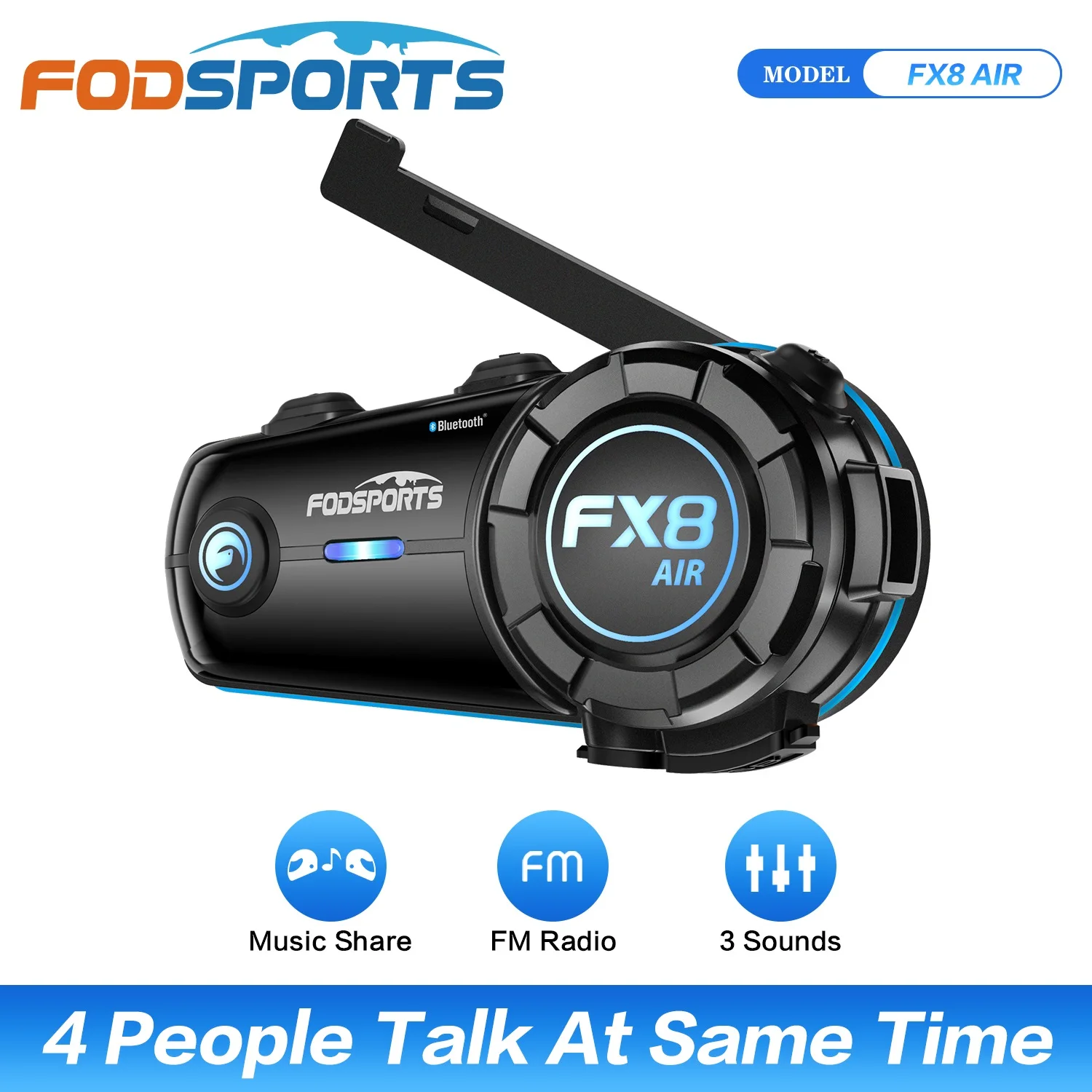 Fodsports FX8 AIR Motorcycle Intercom Bluetooth Motorcycle Helmet Headset,4 Riders 1000M.
