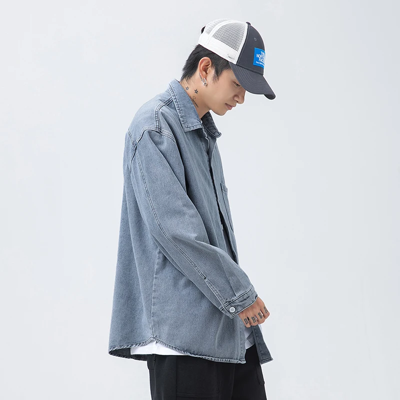 남성용 빈티지 데님 셔츠, 루즈 베이직 캐주얼 물세탁 셔츠, 커플용 겉옷, 2024 용수철 신상