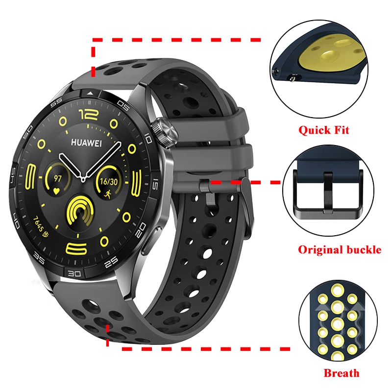 

Original Silicone Band for Huawei Watch Gt4 46mm Two Colors Breath Sport Silicone Band for HUAWEI Smartwatch 22mm Universal
