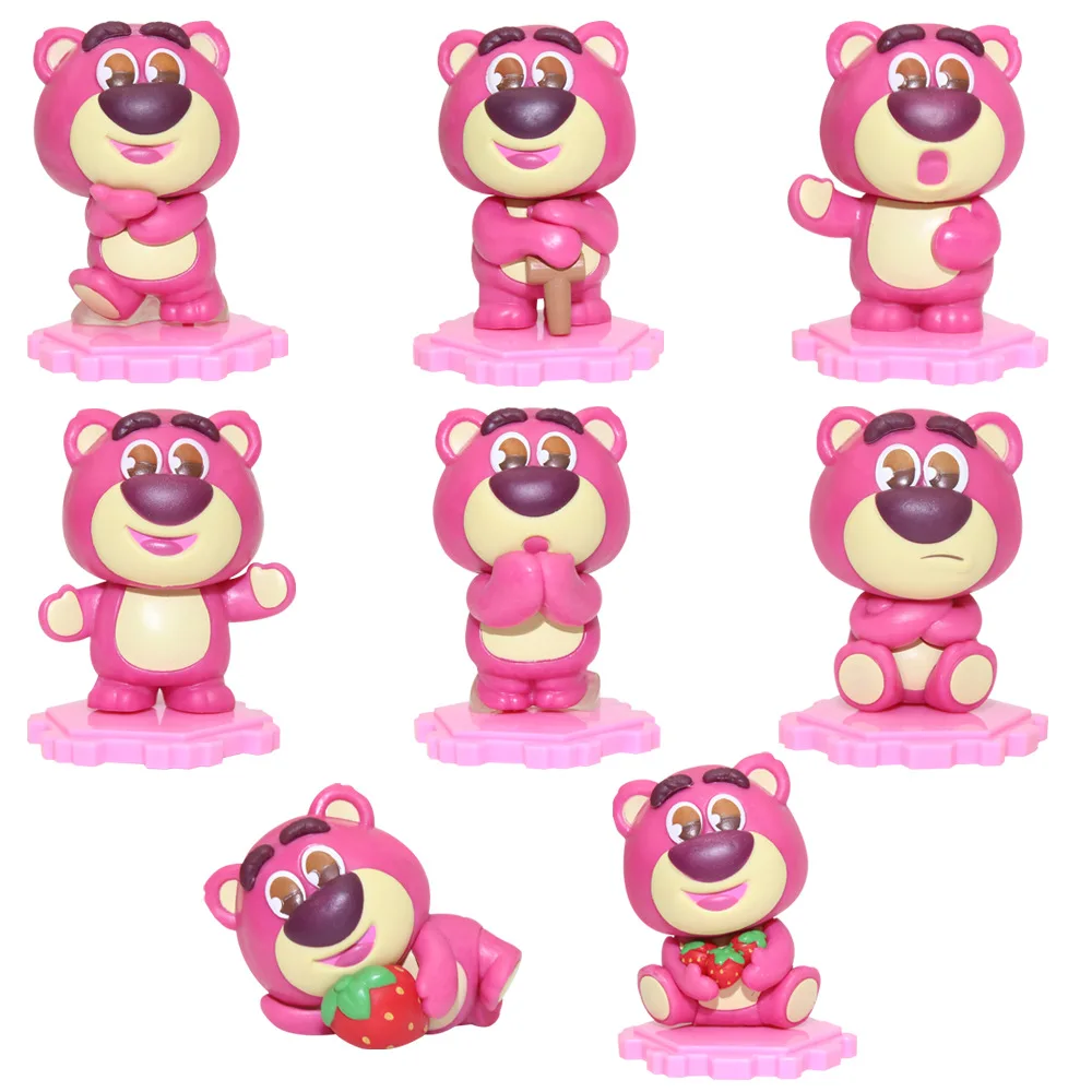 8 Pz/Set Cartoon Toy Story Strawberry Bear Cute Gk Lasso Pvc Model Collection Giocattoli Per Bambini Cake Desktop Ornament Decoration Gifts
