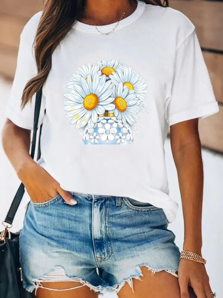 Women Spring Fashion Summer Female Tee Shirt Print Clothes Lady Short Sleeve Flower Lovely Floral Trend 90s Graphic T-shirt